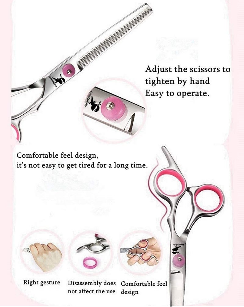 Freelander 6.0 inch Professional Round Safety Barber Scissors Set - Salon Cape & Bang Scissor - Hairdressing Shear, Pink - Image 3